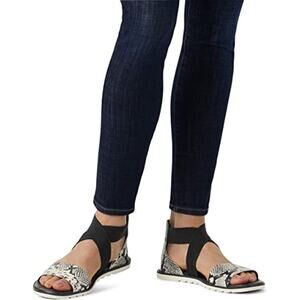 Sorel Ella II Strappy Ankle Sandals Snake Print Black Open Toe Women's Size 7